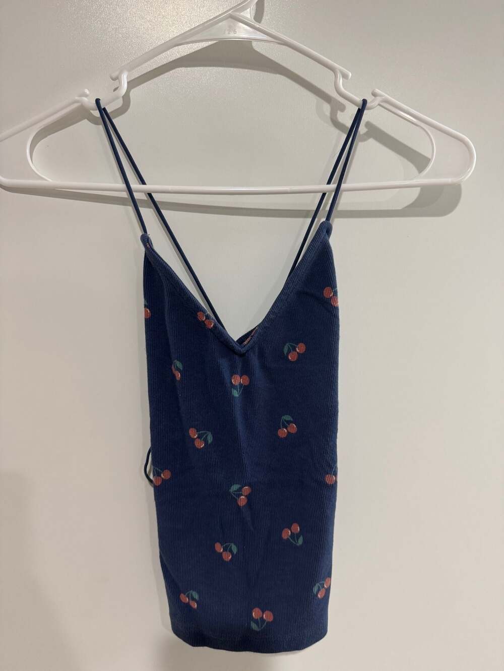 American Eagle Strappy-Go-Lucky Tank Top Blue Cherry Print Size S